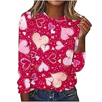 Women's Valentine's Day Long Sleeve Shirts Cute Heart Graphic Tees for Teen Girls Relaxed Fit Crewneck Tops Casual Blouse