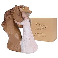 Horse Figurine Gifts for Girls Women, Cowgirls Horse Lover Gift, Girl Embracing Horse Statue, Sculpted Hand-Painted Horse Memorial Keepsake Gifts for Birthday, Christmas, Thanksgiving