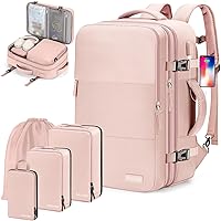 Carry On Backpack, 40L Flight Approved Travel Backpack for Men Women,Airline Approved Gym Backpack Waterproof Business Laptop Daypack (Pink (Backpack With 4 Packing Cubes))
