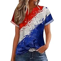 Going Out Tops, Women's Summer Shirt Fashion Loose Casual Independence Day Printing V-Neck Top