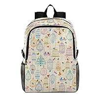 ALAZA Vintage Birds and Birdcages Collection Packable Travel Camping Backpack Daypack