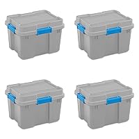 Sterilite 20 Gal Gasket Tote, Heavy Duty Stackable Storage Bin with Latching Lid, Plastic Container to Organize Basement, Gray Base and Lid, 4-Pack
