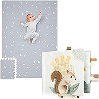 ZICOTO Soft Baby Book with Touch and Feel Pages and The Stylish Baby Play Mat Bundle - Cute Sensory Book for Babies with Textured Animals, Mirror & Crinkle Paper and The Perfect Modern Foam Playmat