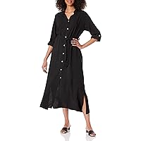 M Made in Italy Women's Long-Sleeve Button-Front Belted Dress