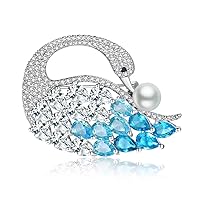 Blue Swan Brooch. Platinum-plated Brass, Inlaid with Cubic Zirconia and Shell Pearl. Noble Swan Brooches for Women. Give You Inborn Nobleness.