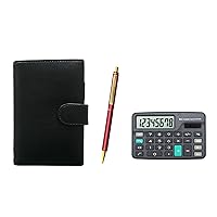 Eco B7 Cowhide Leather Mini Personal Notebook Black NQ25 Standard Size Metal Straight Knock Double Anodized Ring Mechanical Pencil Set Red T23-D-LS002B-NQ25S-R with Mini Calculator