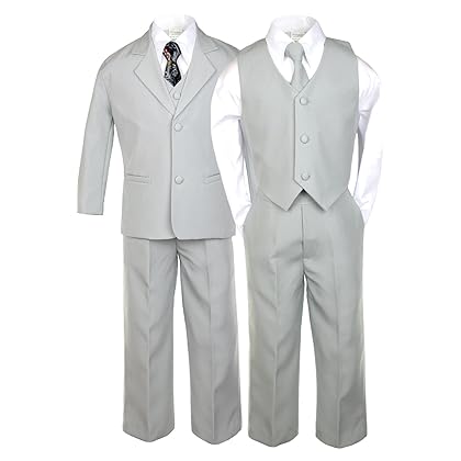 Boys Silver Tuxedo Suits with Satin Geometric Necktie from Baby to Teen (12)