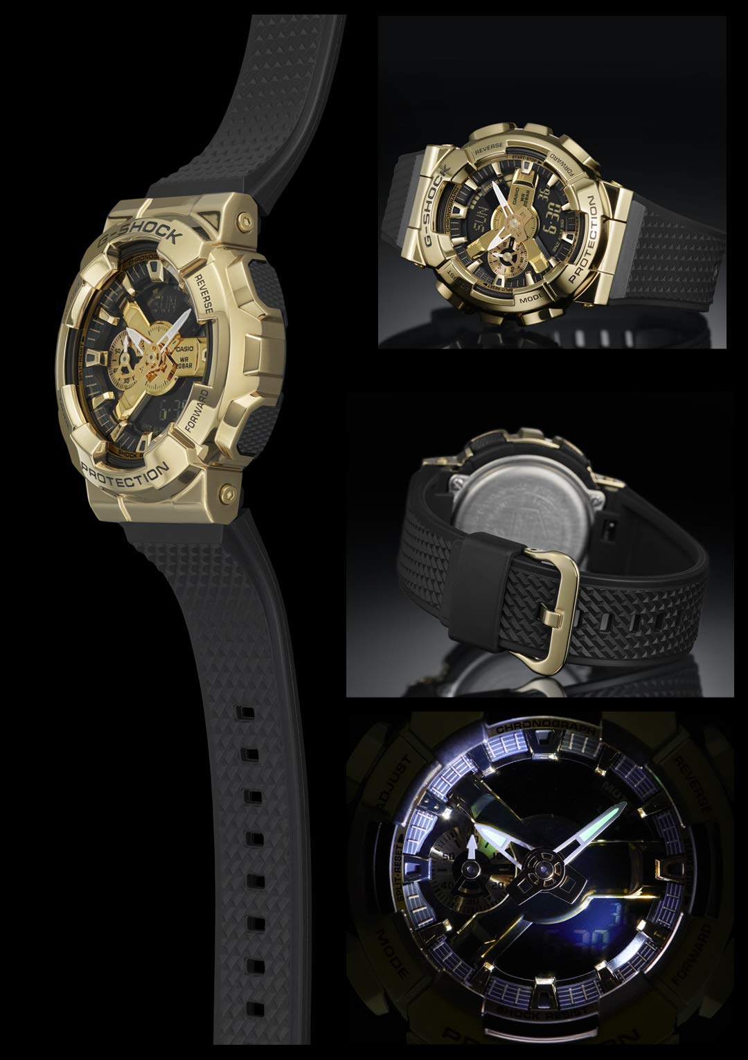 Casio GM-110 Metal Covered Wristwatch, black/gold, Shock Resistant