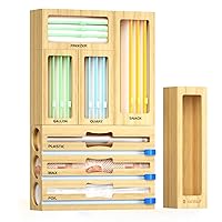8 in 1 Bag Organizer Storage for Kitchen Drawer Organization, Bamboo Foil and Plastic Wrap Organizer, Plastic Bag Organizer for Gallon,Quart,Sandwich and Snack Variety Size Bag