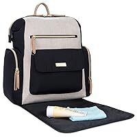 Baby Brezza Martine Baby Diaper Bag Backpack – Stylish, Modern Design – Large Capacity fits Everything for Your Day, Perfect for 1 Baby or Twins, Black and Tan