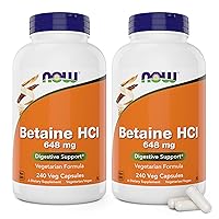 NOW Betaine HCl 648 mg, 240 Veg Capsules (Pack of 2)