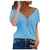 Wirziis Summer Women Cold Shoulder T-Shirts Fashion Casual Lace Tops Short Sleeve Crewneck Loose Fit Tunic Tee Sexy Blouses
