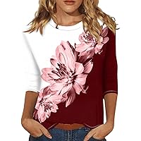 Women's Casual Loose Shirts 3/4 Sleeve Print V Neck Boho Print Going Out Tops for Women