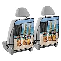 Car Seat Protector with Organizer - Summer Beach Pineapples Back Seat Protector Kick Mats, Waterproof Back Seat Protector with Mesh Pockets & Tablet Holder 2 Pack