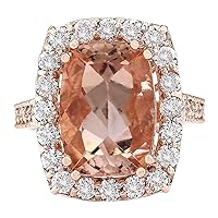 8.31 Carat Natural Pink Morganite and Diamond (F-G Color, VS1-VS2 Clarity) 14K Rose Gold Luxury Cocktail Ring for Women Exclusively Handcrafted in USA
