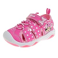 Disney Girls Minnie Mouse Sandals LED Light Up Water Shoes - SlipOn Waterproof Adjustable Strap Character Slides (OpenToe/ClosedToe) (Toddler/Little Kid)