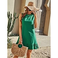 Dresses for Women - Ruffle Hem Sleeveless Smock Dress (Color : Green, Size : Medium)
