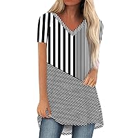 Tshirts Shirts for Women, Womens Tops Casual Striped Plus Size Clothing Short Sleeve Summer Outfits Shirt, S, 5XL