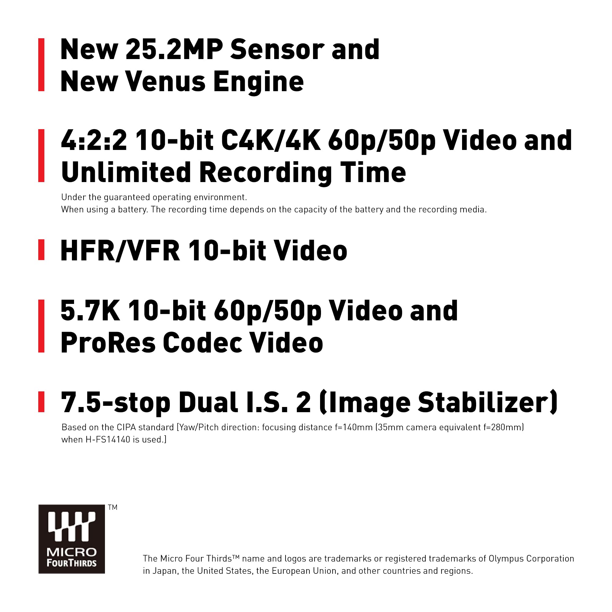 Panasonic LUMIX GH6 25.2MP Mirrorless Camera Body with Dual Image Stabilizer (Renewed)