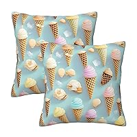 ice Cream and Waffle Pattern Print Throw Pillows Covers,Couch Sofa Pillow Cases,Zipper Bedding Pillow Cases for Home