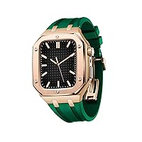 Men Women Military Metal Case for IWatch Series 7/SE/6/5/4 Business Casual Style Watch Strap Silicone Strap Shockproof Bumper for Apple Watch Band 45mm 44mm (Color : Rose Green, Size : 44MM FO