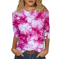 Plus Size Tops for Women,3/4 Length Sleeve Womens Tops Print Graphic Round Neck Tees Blouses Trendy Tops for Women 2024