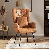 yoyomax WingbackChair BackChair, ReadingChair Accent Wingback Pillow and Arm, Mid Century Tall Back, Vintage Comfy Upholstered Reading Chair for Living, Bedroom, Dining Room, Suede - Brown