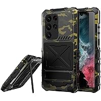 Case for Samsung Galaxy S24 Ultra Full Body 360 Metal Heavy Duty Case with Kickstand 10 FT Military Drop Protection Metal Heavy Duty Defender Case (Camouflage,24)