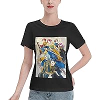 Ascendance of A Bookworm T-Shirt Cartoon Design Printed Woman's Shirts Fashion Style Short Sleeve Blouse Black