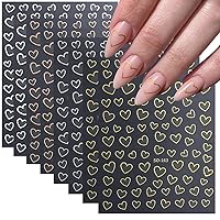 8PCS Heart Nail Art Sticker 3D Heart Nail Decals Metallic Nail Art Supplies Gold Silver Rose Gold White Nail Design Love Hearts Nail Stickers for French DIY Valentine’s Day Nail Decoration Accessories