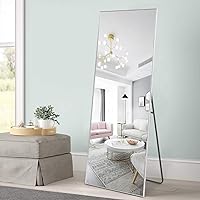 NeuType Floor Full Length Mirror Standing Full Body Dressing Mirrors with Stand Hanging Wall Mounted Large Rectangle Metal Frame Leaning Bedroom Living Room Decor 59 x 20 in (Silver)