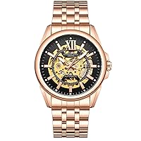 Anthony James Mystique Automatic Watch for Men - Hand Assembled Water and Scratch Resistant Analog Watch with 21 Gems Gold Skeleton Dial Analog Watches for Men