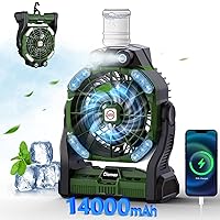 Versatile 14000mAh Rechargeable Camping Fan with Misting Function, RGB LED Night Lights, Timer, and Power Supply - Perfect for Camping, Outdoor Activities, and Emergencies