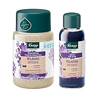 Kneipp Relaxing Lavender Bath Oil (3.38 fl oz) + Relaxing Mineral Bath Salt with Lavender (17.6 oz) - Good for Relaxation Any Time of Day