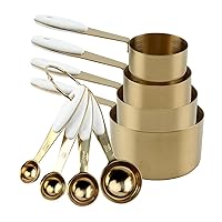 Cook with Color 8 Piece Gold Measuring Cups and Measuring Spoon Set Stainless Steel with Soft Touch Silicone Handles, Nesting Liquid or Dry Measuring Cups Set