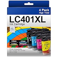 LC401 XL Ink Cartridges High Yield Compatible for Brother LC401 LC 401XL BK to Use with Brother MFC-J1010DW MFC-J1012DW MFC-J1170DW Printer (Black Cyan Magenta Yellow, 4 Pack)