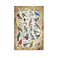 QHIUCS Vintage Animal Guide Poster Songbirds of Michigan Poster Canvas Painting Wall Art Poster for Bedroom Living Room Decor 08x12inch(20x30cm) Unframe-style