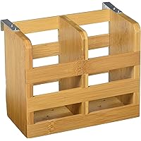 Lipper International 8823 Bamboo Wood 2-Compartment Flatware Holder with Metal Clips, 6-1/4
