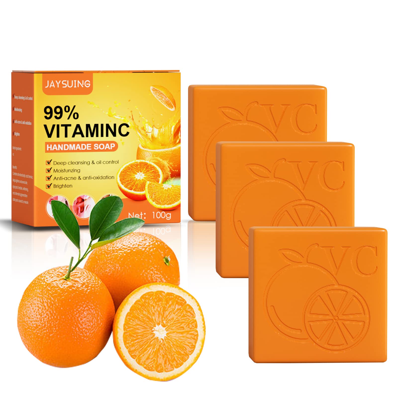 Pureadee 3PCS Elements Vitamin C Soap, Orange Vitamin C Handmade Soap, Natural Organic Soap with 99% Vitamin C, Face & Body Exfoliate Moisturizing Carefor Deeply Cleanses and Nourishes Skin