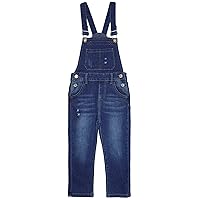 KIDSCOOL SPACE Baby Little Boys Slim Fit Jeans,Ripped Big Bib Pocket Fashion Denim Overalls