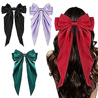 Big Bow Hair Clips 4pcs, Long Tail French hair Bows for Women Girl, Satin Silky Bow Hair Barrette, Bow Hair Dress Up Accessories for Birthday/Party/Show/Christmas/St. Patrick's Day