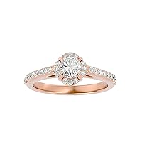 Certified 14K Gold Ring in Round Cut Moissanite Diamond (1.18 ct) Round Cut Natural Diamond (0.36 ct) With White/Yellow/Rose Gold Engagement Ring For Women