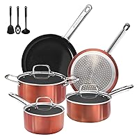 Pots and Pans Set Non Stick, 11pcs Ceramic Cookware Set, Non Toxic Induction Kitchen Cookware Sets, Nonstick Cooking Set with Oven Safe Handle, 100% PFOA Free, Copper