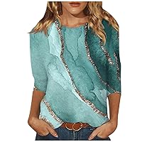 Womens 3/4 Sleeve Plus Size Shirts Summer Tops Loose Crew Neck Casual Tunic T-Shirt 2024 Trendy Pullover Tees