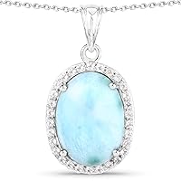 13.55 Carat Genuine Larimar and White Topaz .925 Sterling Silver Pendant