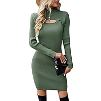 GRASWE Women's Turtleneck Cut Out Bodycon Dress Sexy Elegant Slim Fit Party Dress Knitted Mini Evening Dresses