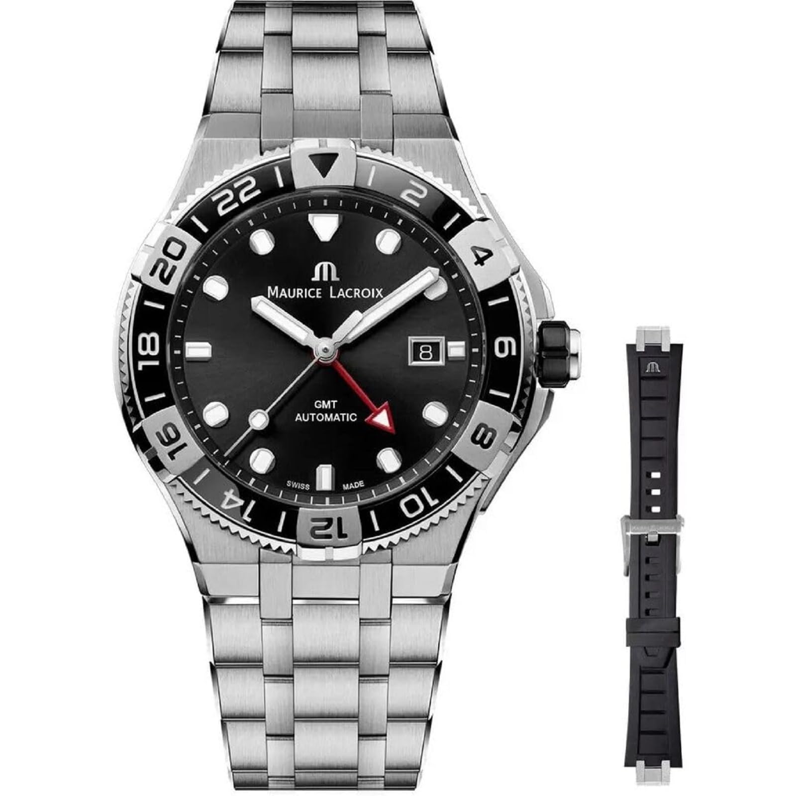 Maurice Lacroix AIKON Automatic Venturer GMT 43mm, Stainless Steel Case with Black Ceramic Bezel, Stainless Steel Strap, 30 ATM Water Resistance
