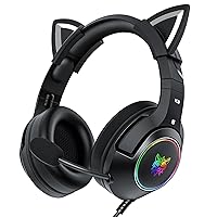 Gaming Headsets, Wired RGB Gamer Headsets with Detachable Cat Ears and Retractable Mic, Surround Sound Over-Ear Headphones for PC,PS4,PS5,Xbox One,Switch, Noise Canceling