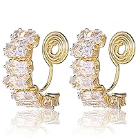 Diamond Clip Earrings Non Pierced, Gold Round Non-Pierced Earrings C Shaped Ear Cuffs, Hypoallergenic Chunky Gold Earrings Diamond Clip Earrings for Women and Girls