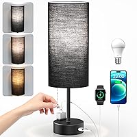 Small Black Bedside Lamp with 3 Color Temperatures, Pull Chain Nightstand Table Lamp with USB Port Outlet for Kids Bedroom Guestroom Livingroom Dorm,1 Pack